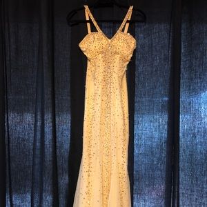Beaded yellow prom dress